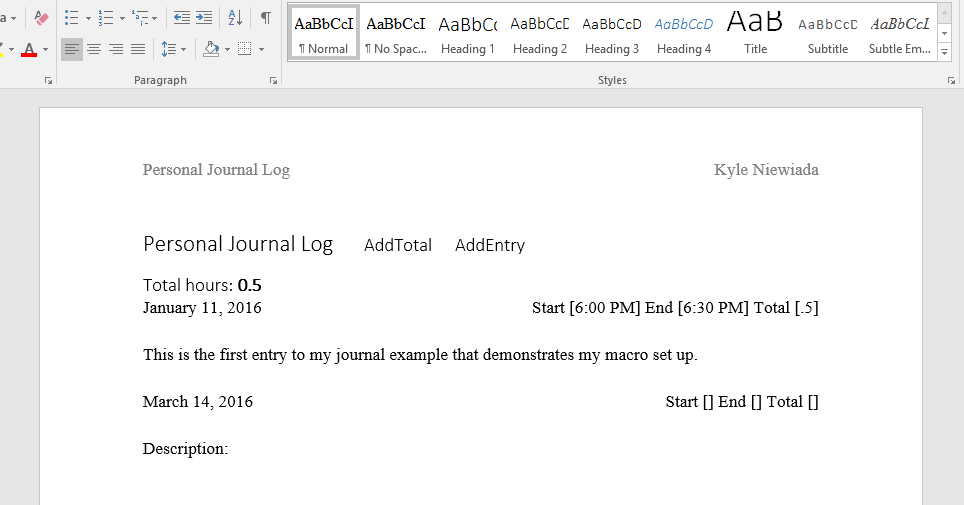 Microsoft Word output for auto journal macro