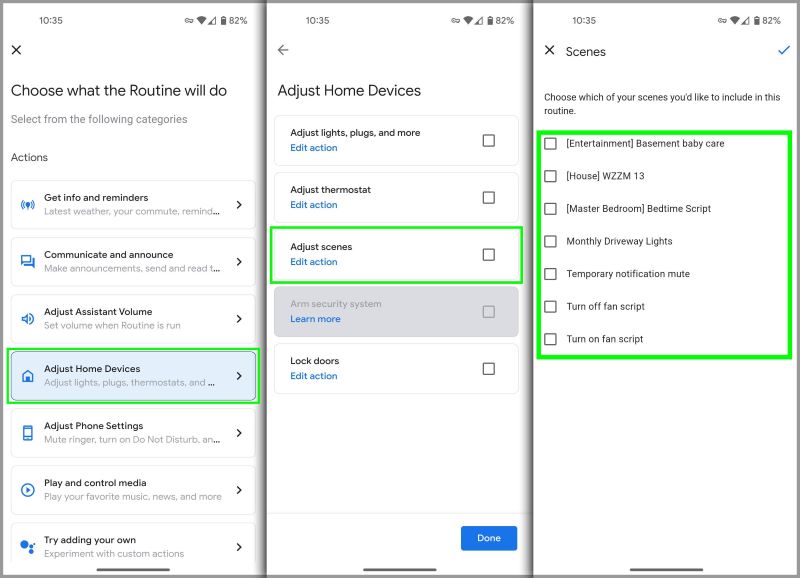 Locating synced scenes inside of the Google Home app