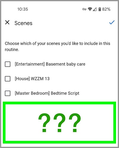 Google Home scenes missing