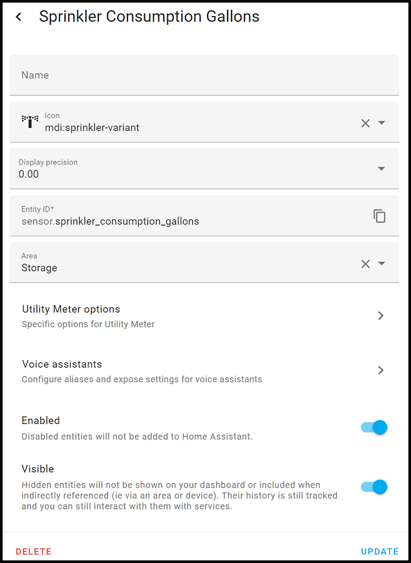 Utility meter of OpenSprinkler consumption