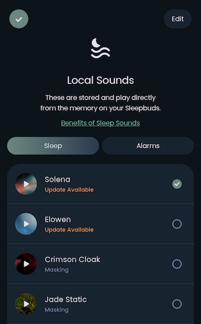 Ozlo app shows sound updates available for custom uploaded sounds