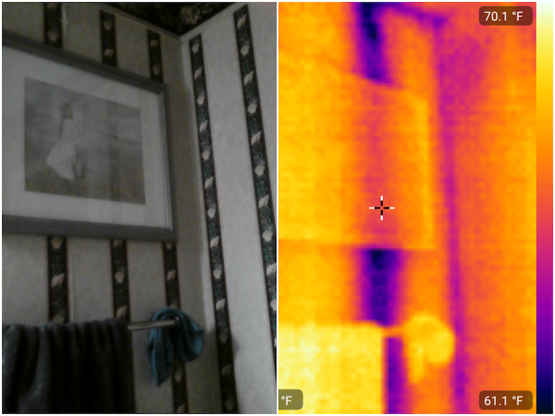 FLIR showing an uninsulated stud bay